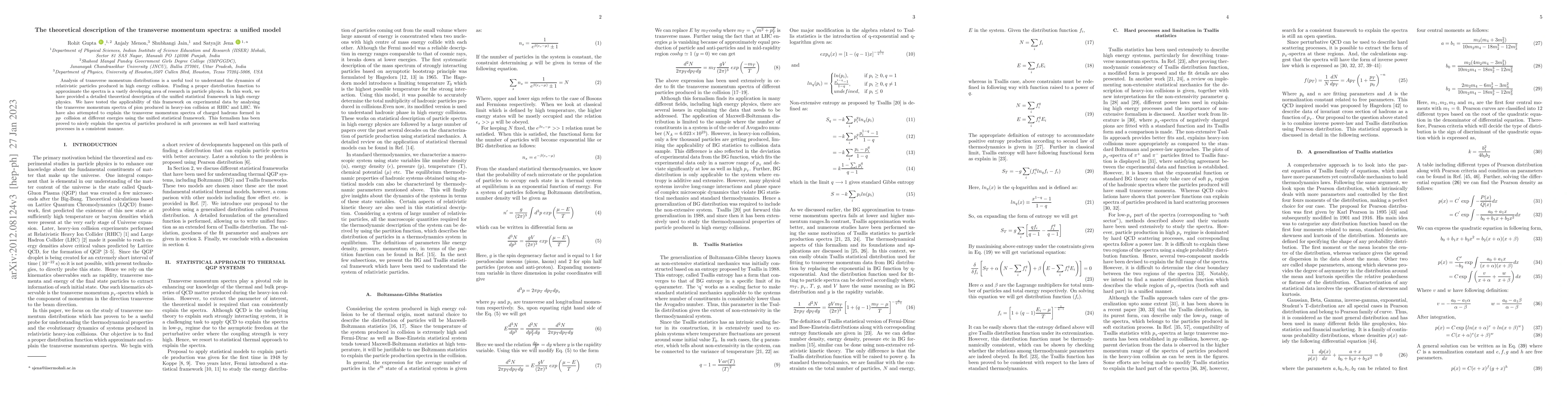Thumbnail for The theoretical description of the transverse momentum spectra: a
  unified model