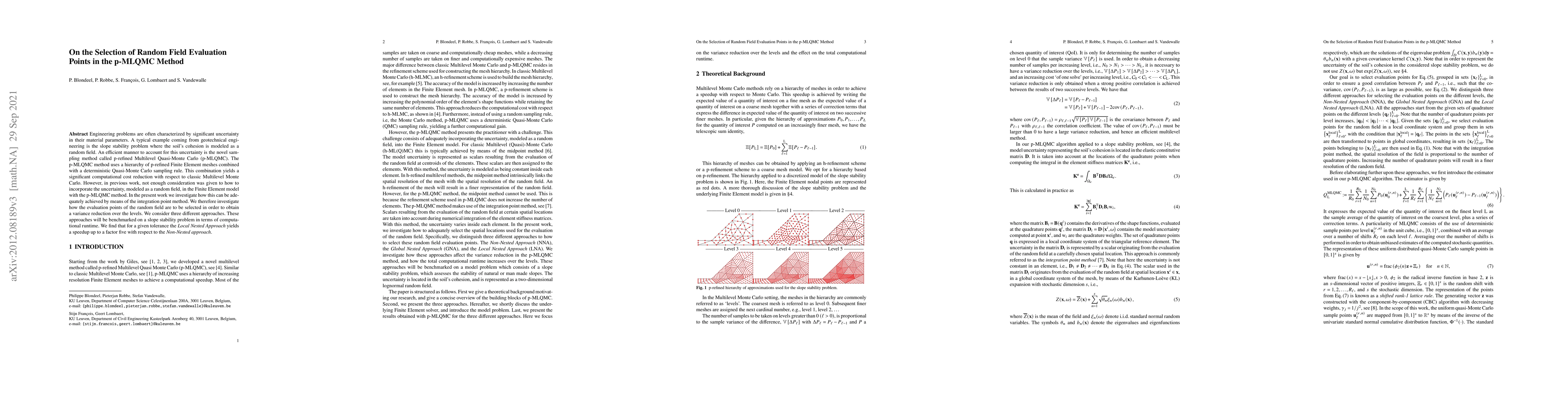 Thumbnail for On the Selection of Random Field Evaluation Points in the p-MLQMC Method