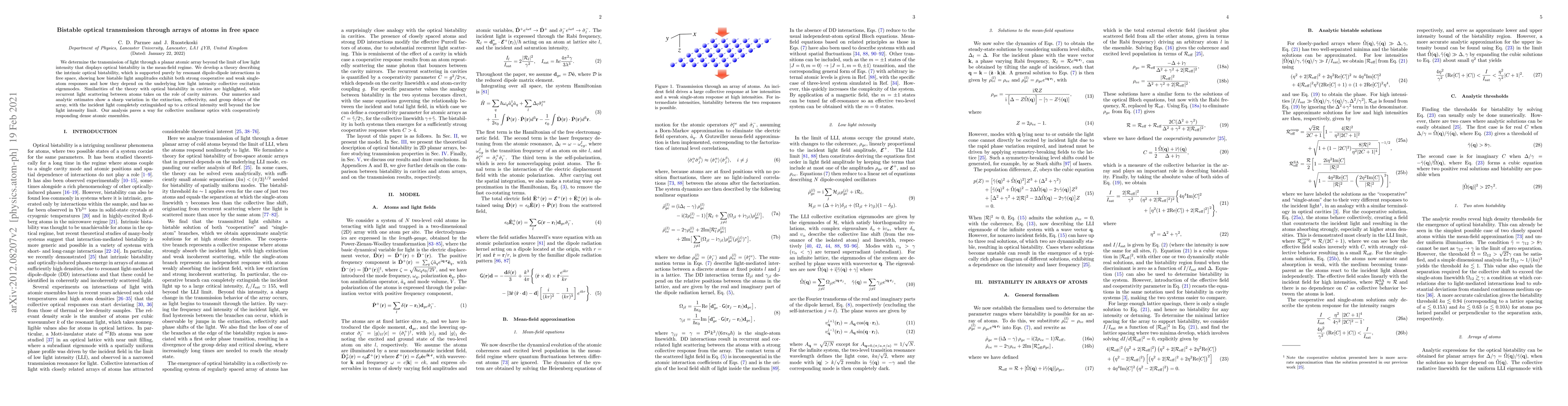 Thumbnail for Bistable optical transmission through arrays of atoms in free space