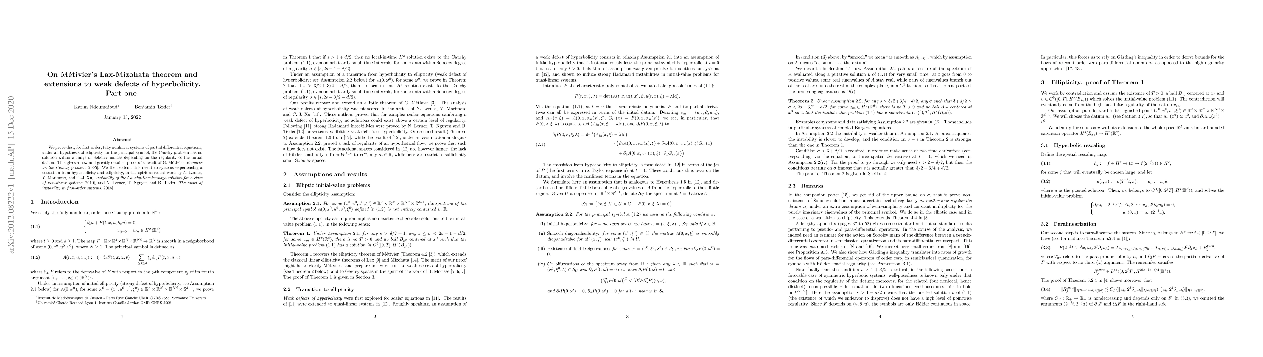 Thumbnail for On M\'etivier's Lax-Mizohata theorem and extensions to weak defects of
  hyperbolicity. Part one