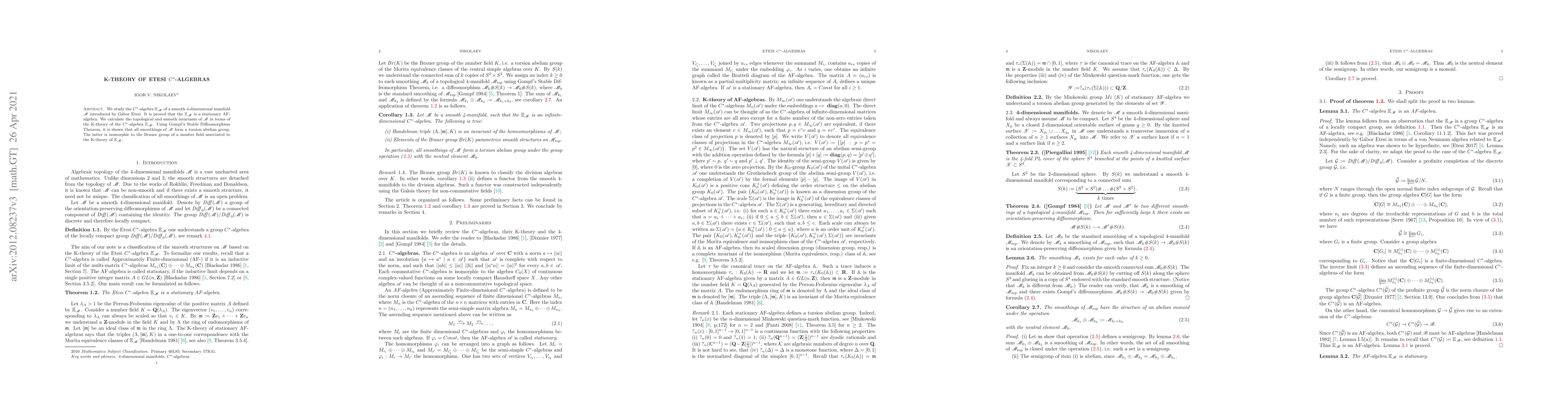 Thumbnail for K-theory of Etesi C*-algebras