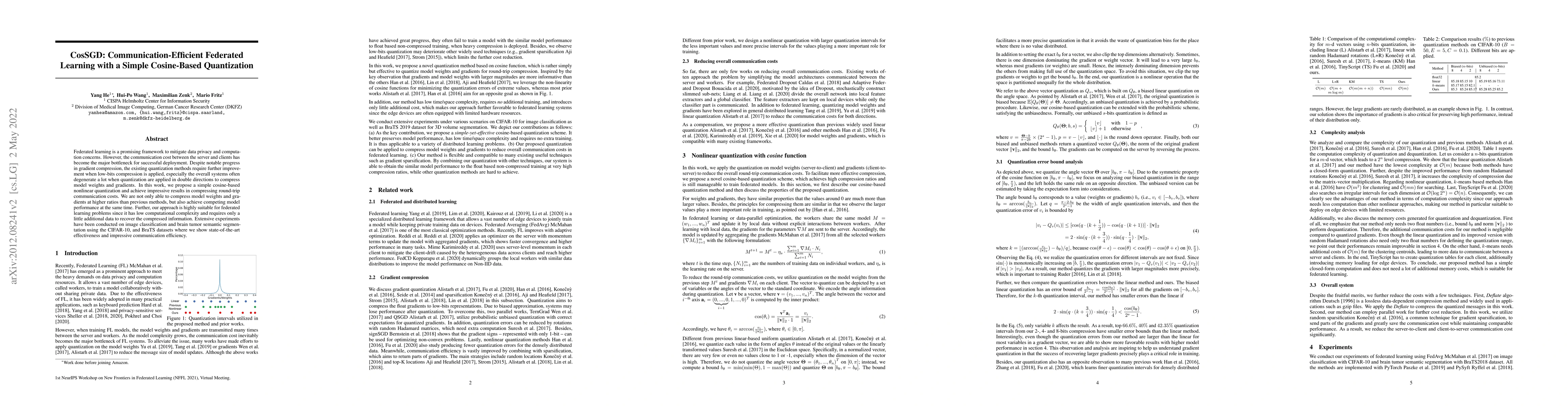 Thumbnail for CosSGD: Communication-Efficient Federated Learning with a Simple
  Cosine-Based Quantization