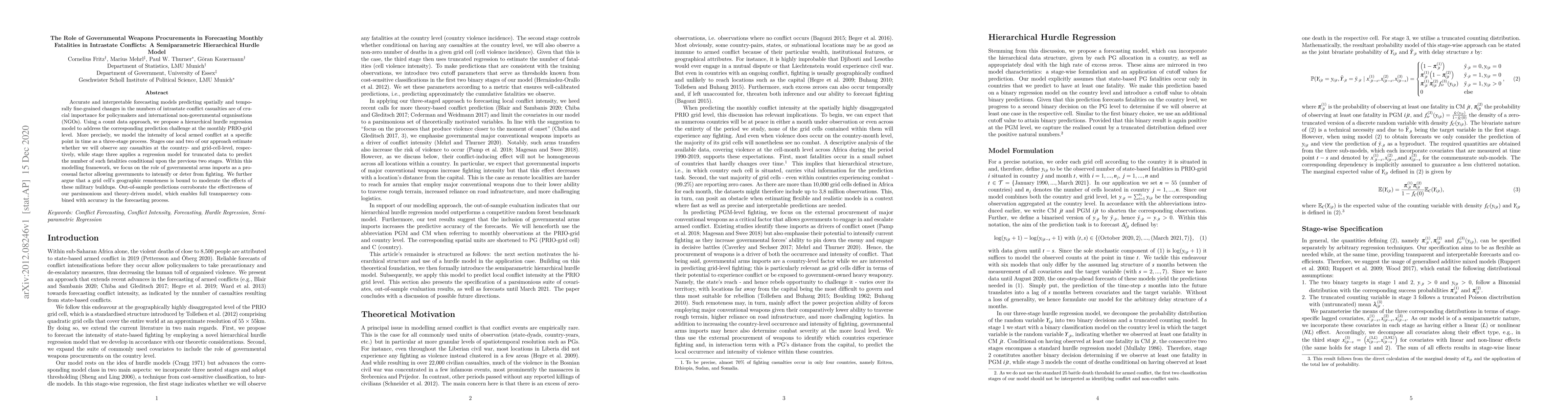 Thumbnail for The Role of Governmental Weapons Procurements in Forecasting Monthly
  Fatalities in Intrastate Conflicts: A Semiparametric Hierarchical Hurdle
  Model