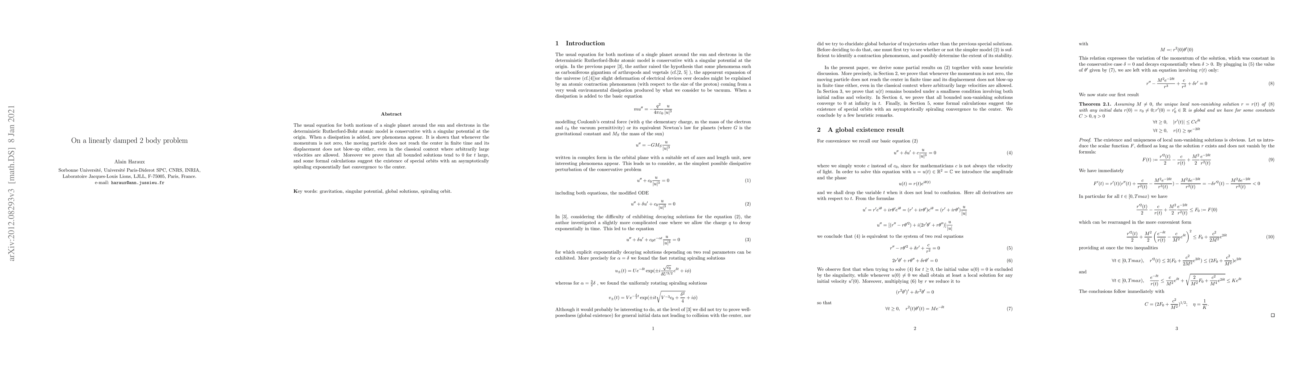Thumbnail for On a linearly damped 2 body problem