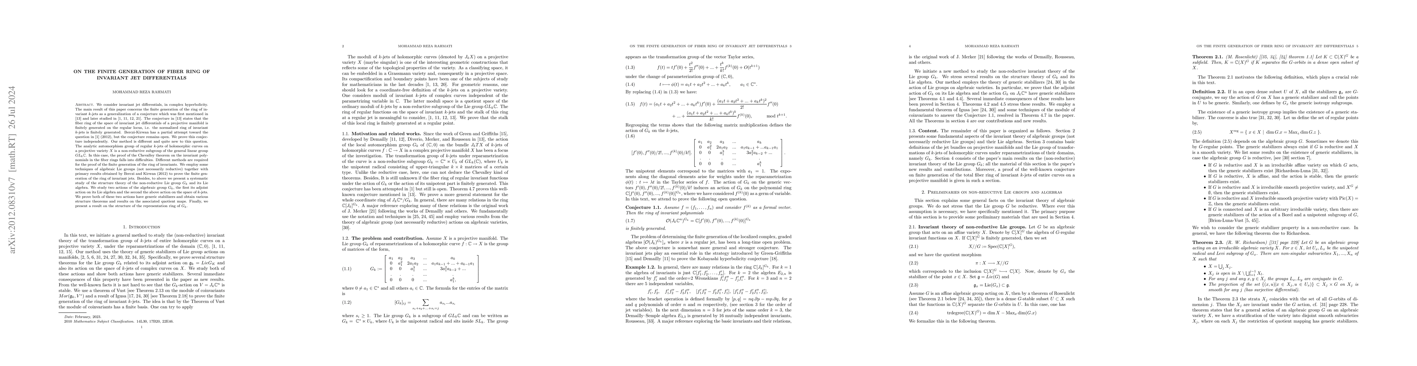 Thumbnail for On finite generation of fiber ring of invariant jet differentials