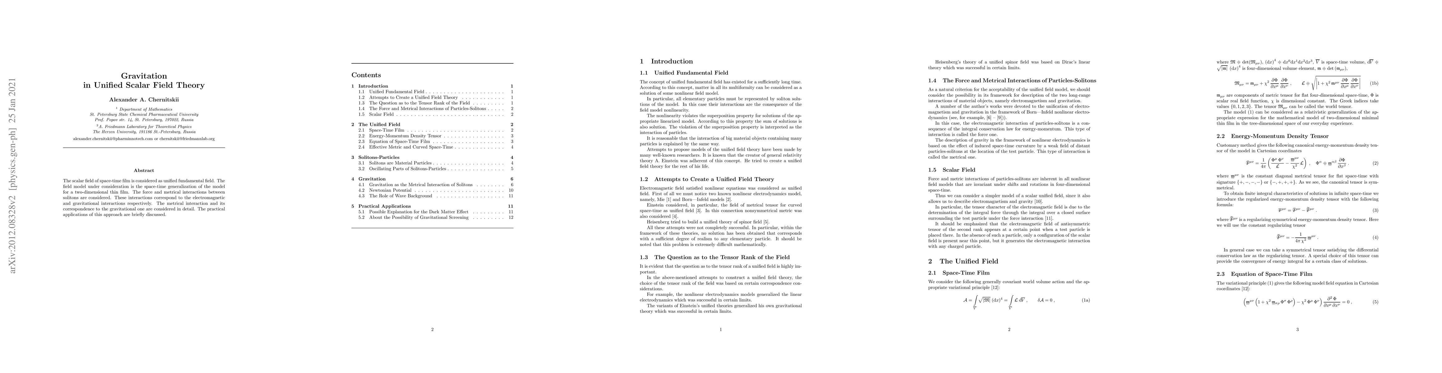 Thumbnail for Gravitation in Unified Scalar Field Theory
