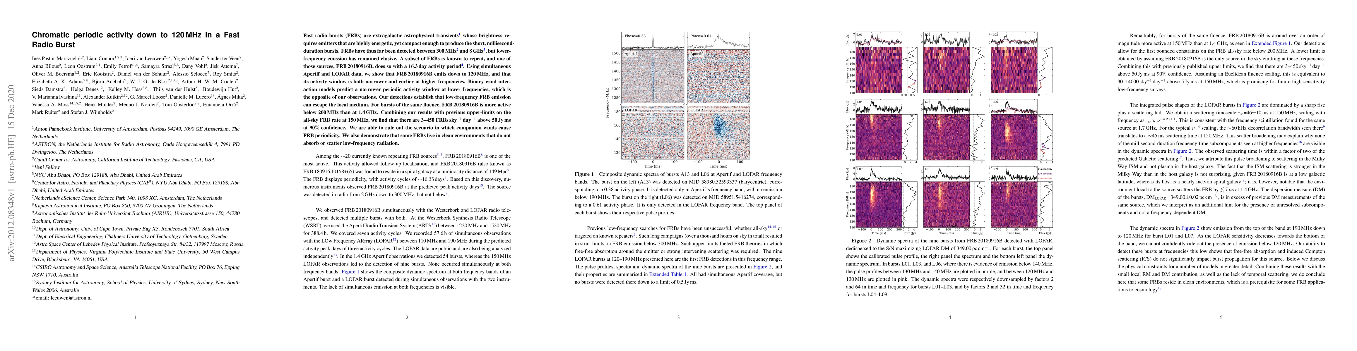 Thumbnail for Chromatic periodic activity down to 120 MHz in a Fast Radio Burst