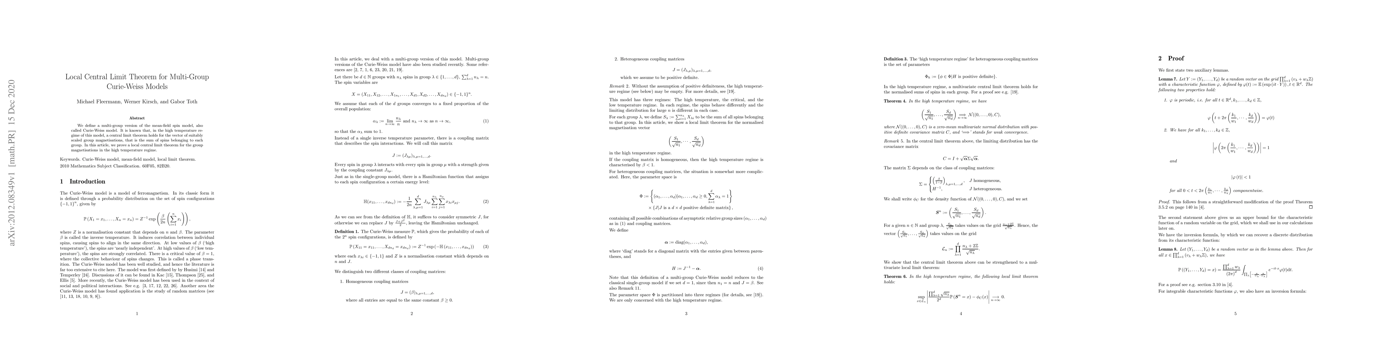 Thumbnail for Local Central Limit Theorem for Multi-Group Curie-Weiss Models