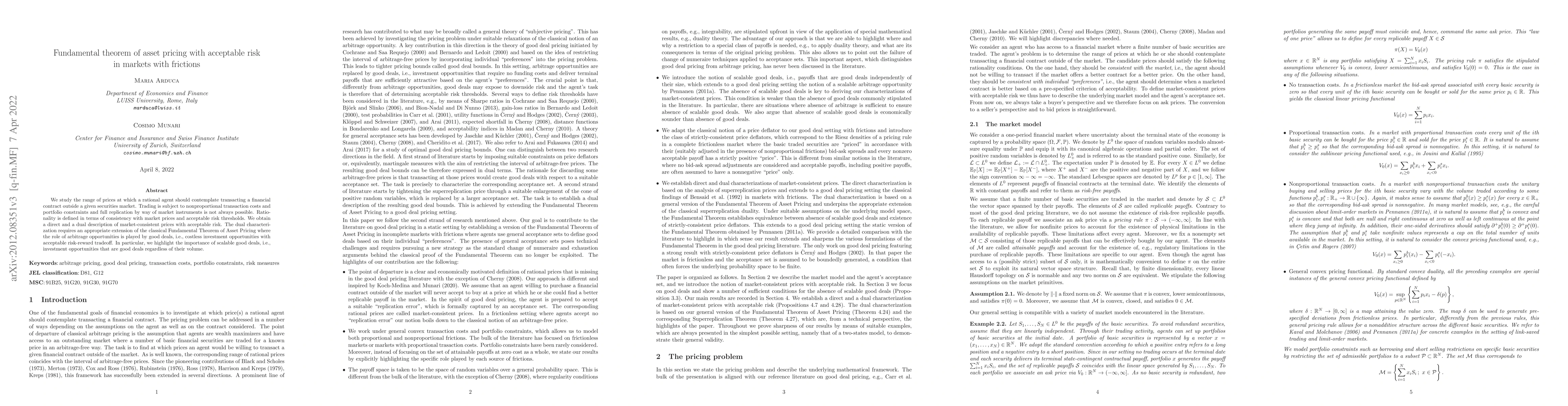 Thumbnail for Fundamental theorem of asset pricing with acceptable risk in markets
  with frictions