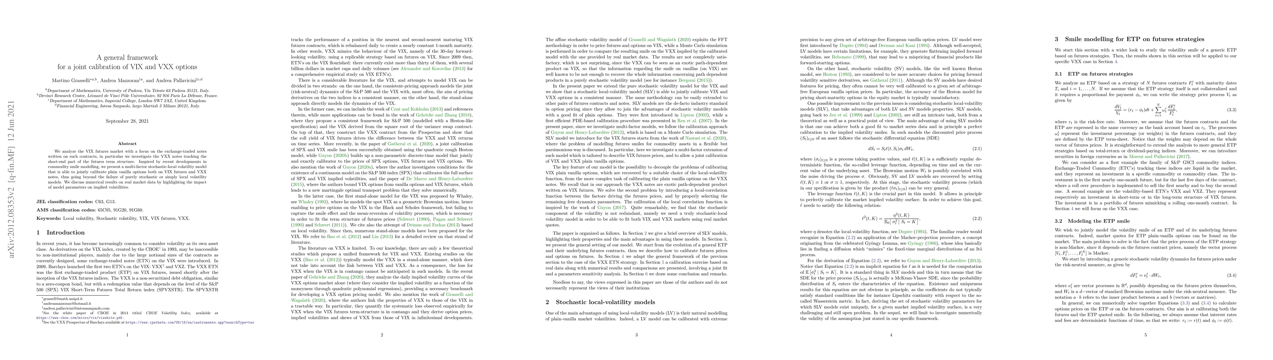 Thumbnail for A general framework for a joint calibration of VIX and VXX options