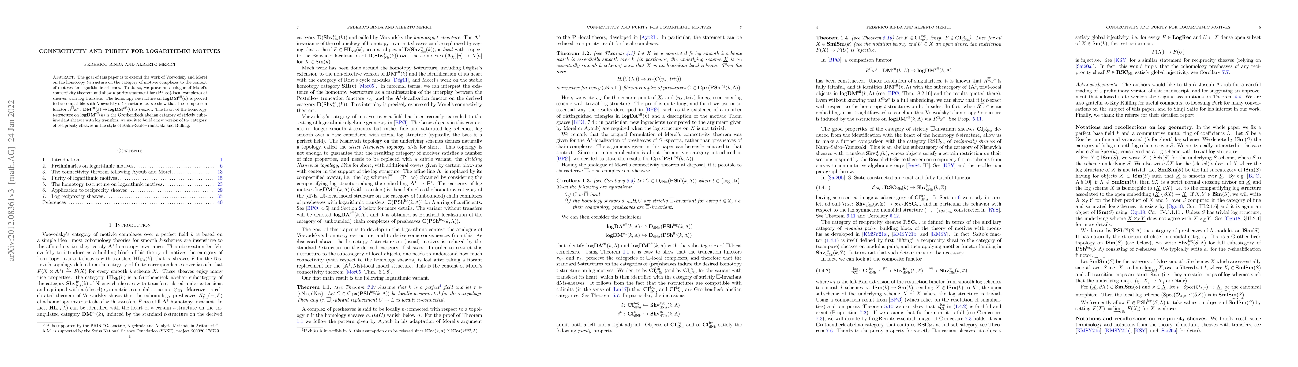 Thumbnail for Connectivity and Purity for logarithmic motives