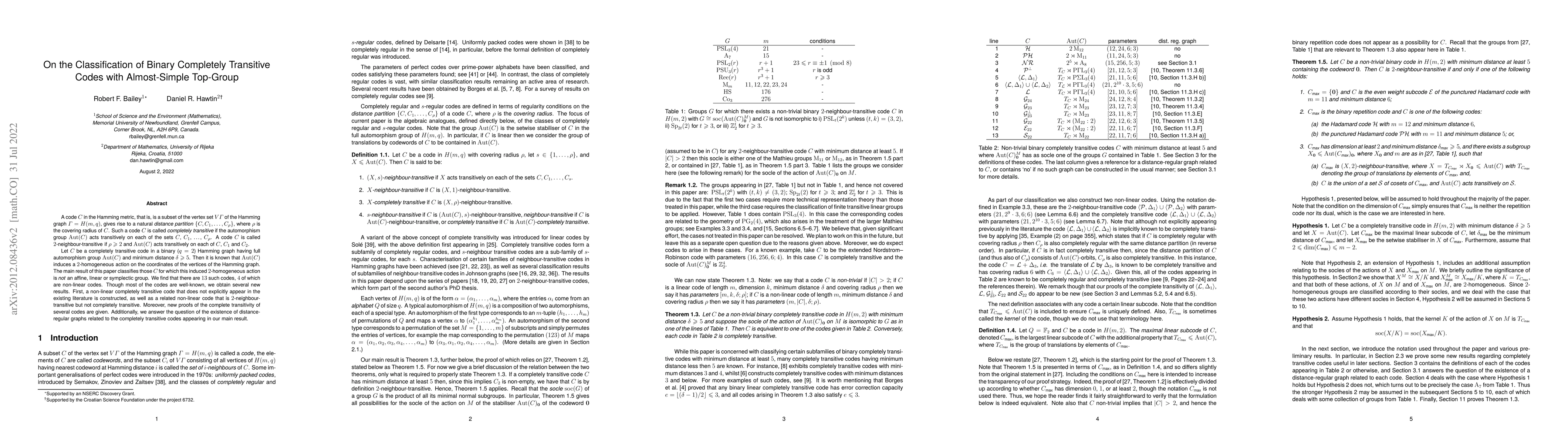 Thumbnail for On the Classification of Binary Completely Transitive Codes with
  Almost-Simple Top-Group