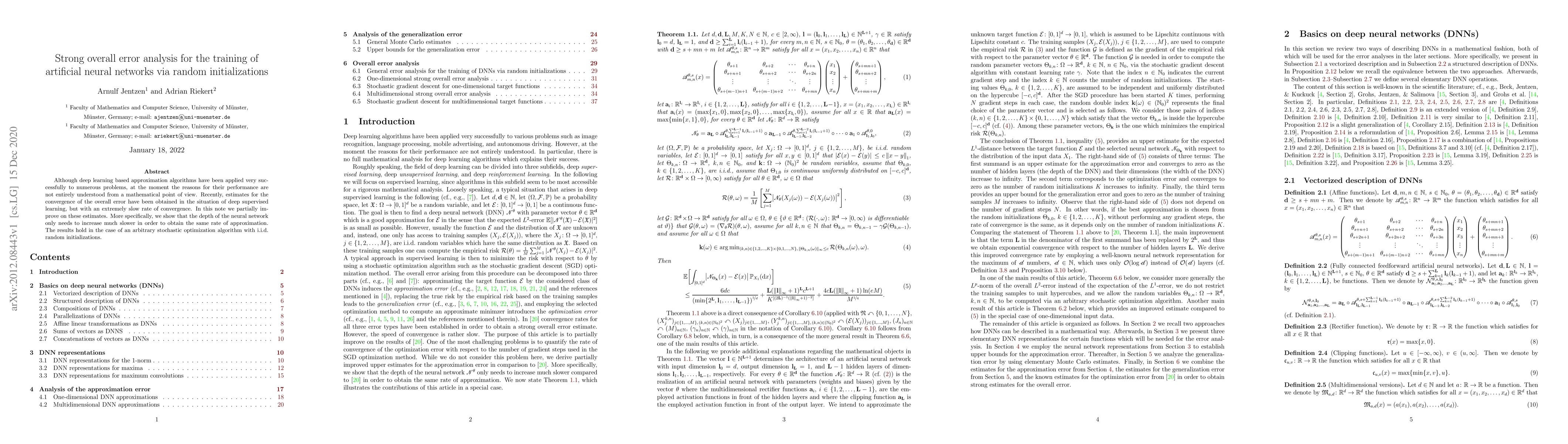 Thumbnail for Strong overall error analysis for the training of artificial neural
  networks via random initializations