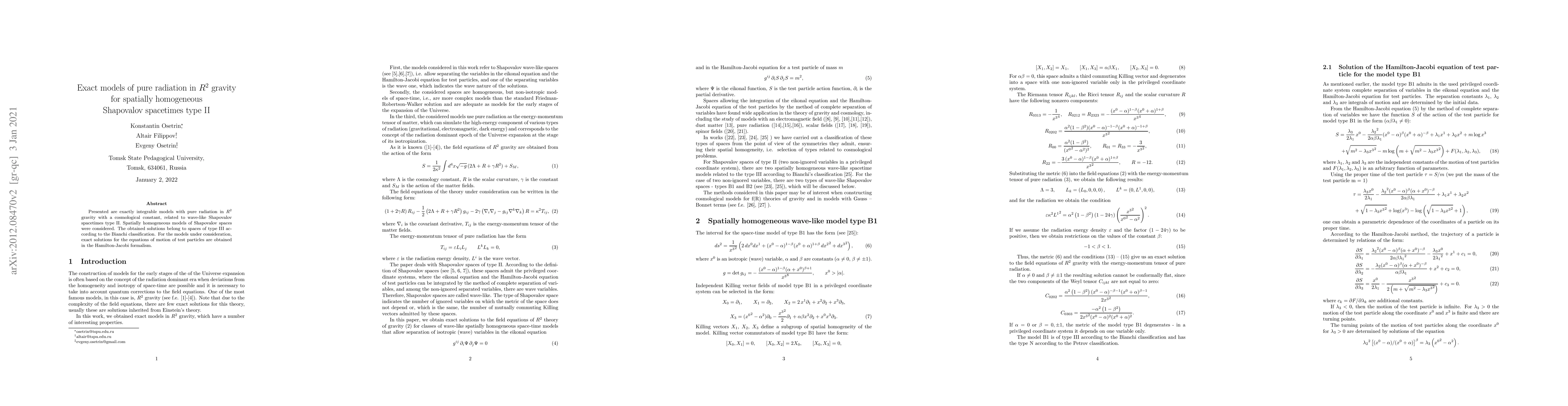 Thumbnail for Exact models of pure radiation in R^2 gravity for spatially homogeneous
  Shapovalov spacetimes type II