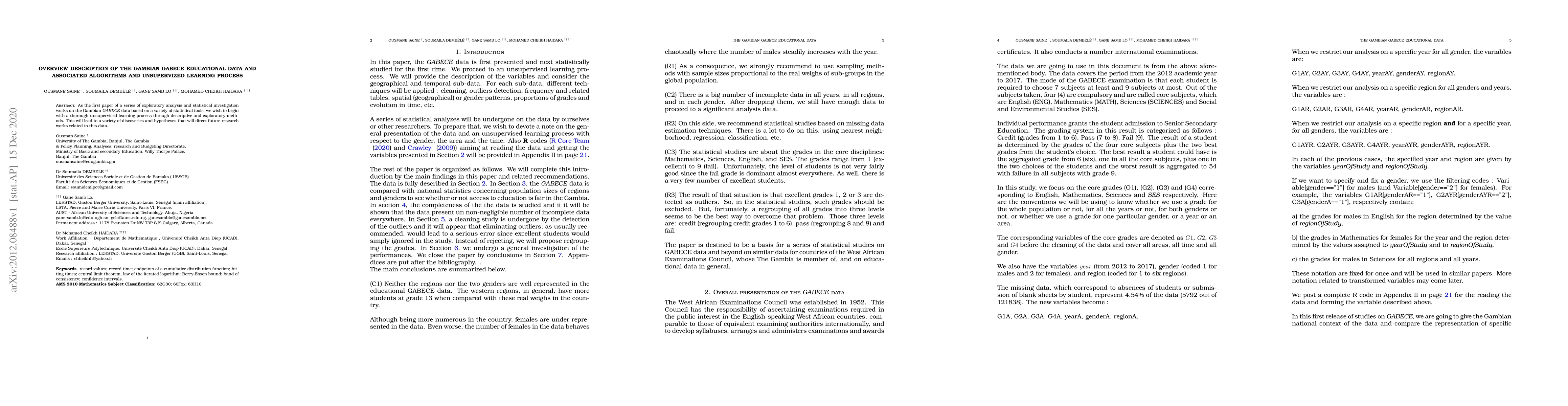 Thumbnail for Overview description of the Gambian GABECE Educational Data and
  associated algorithms and unsupervized learning process