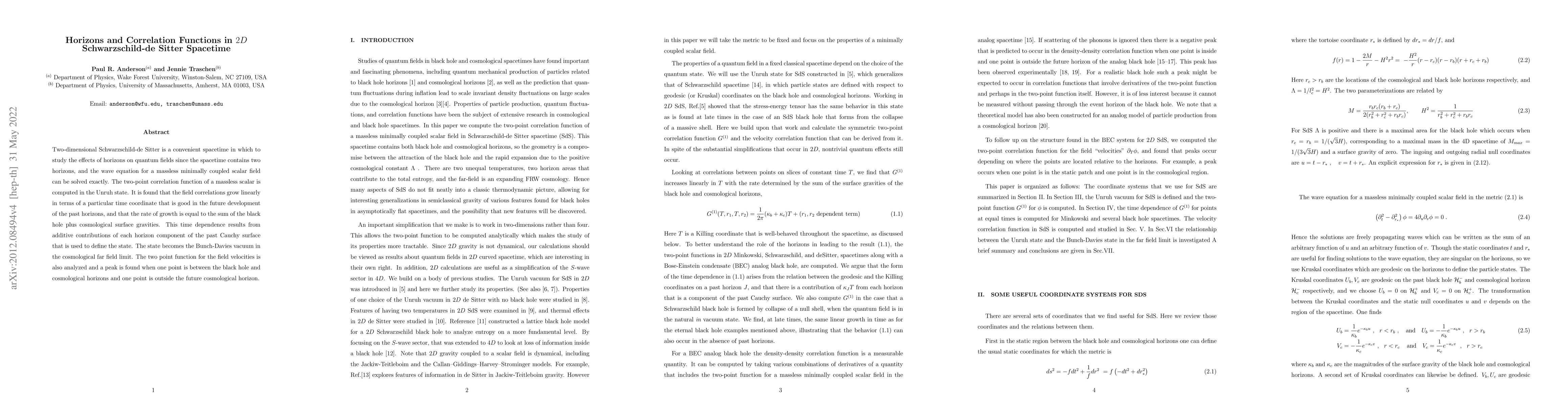 Thumbnail for Horizons and Correlation Functions in 2D Schwarzschild-de Sitter
  Spacetime