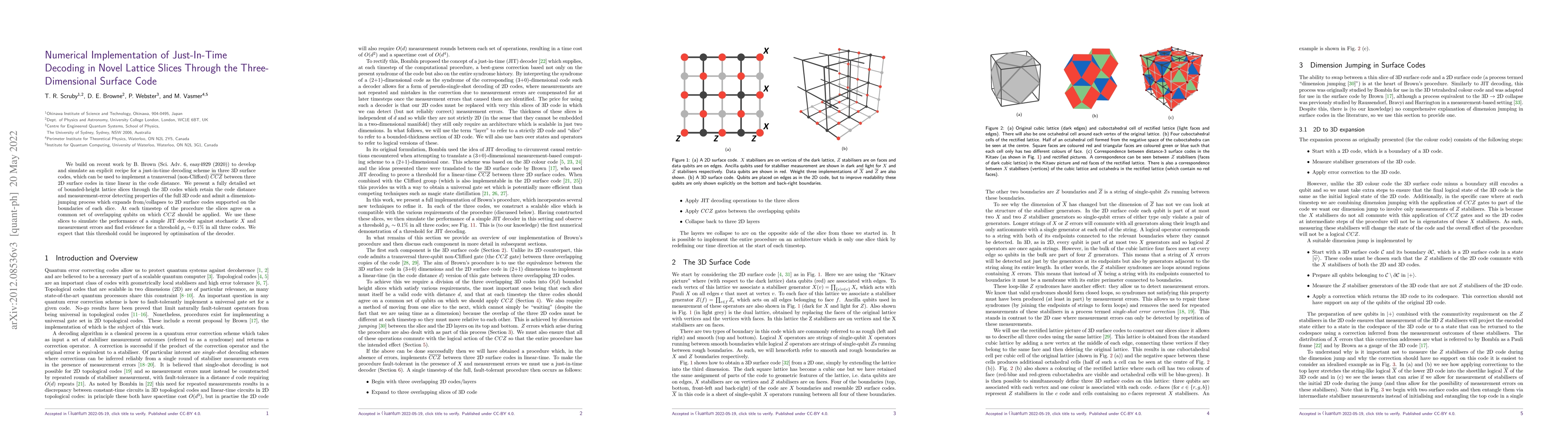 Thumbnail for Numerical Implementation of Just-In-Time Decoding in Novel Lattice
  Slices Through the Three-Dimensional Surface Code