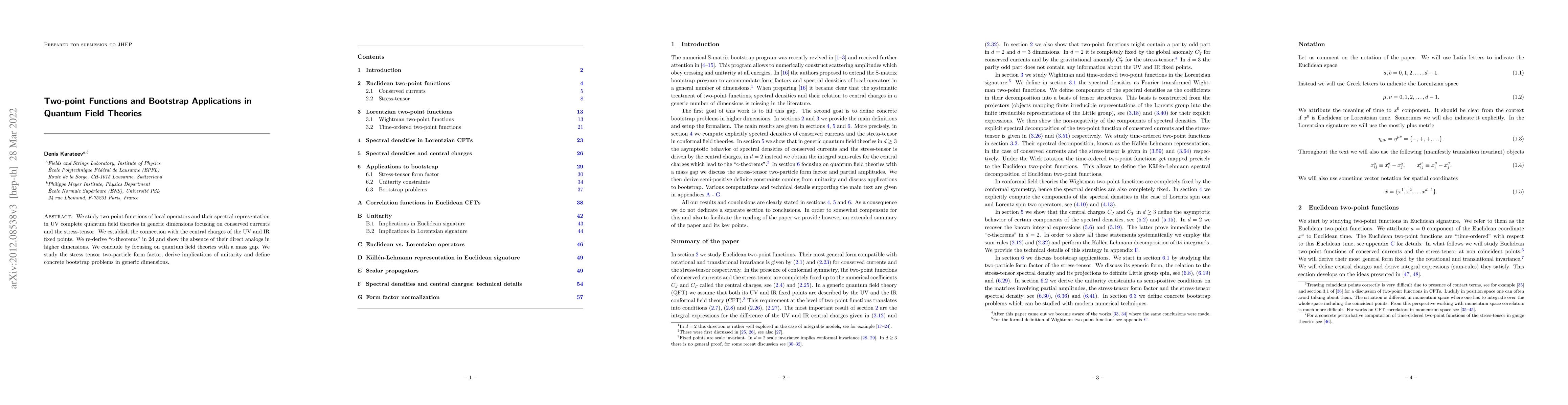 Thumbnail for Two-point Functions and Bootstrap Applications in Quantum Field Theories