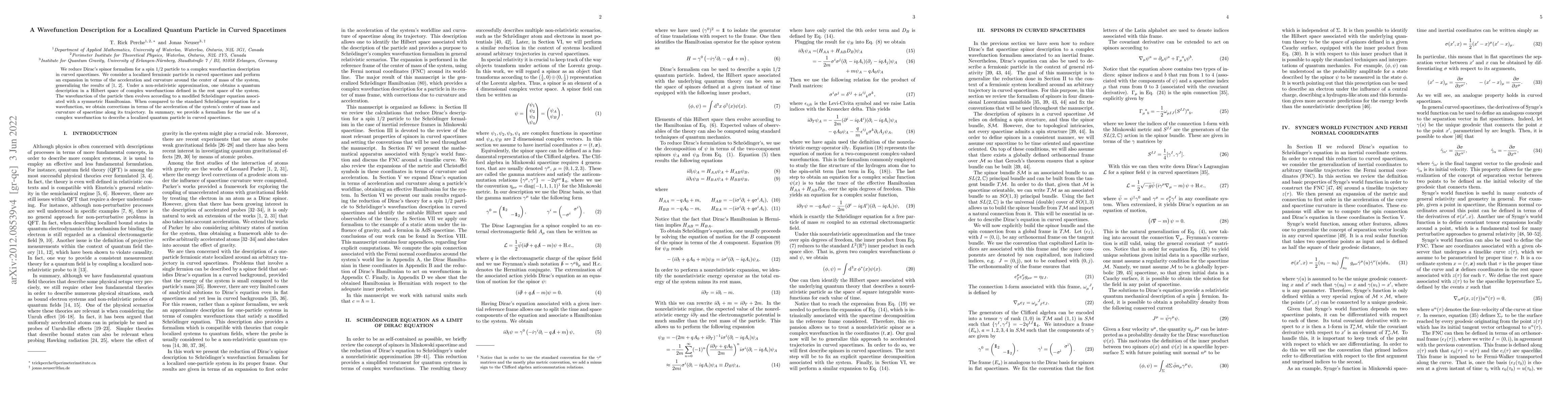 Thumbnail for A Wavefunction Description for a Localized Quantum Particle in Curved
  Spacetimes