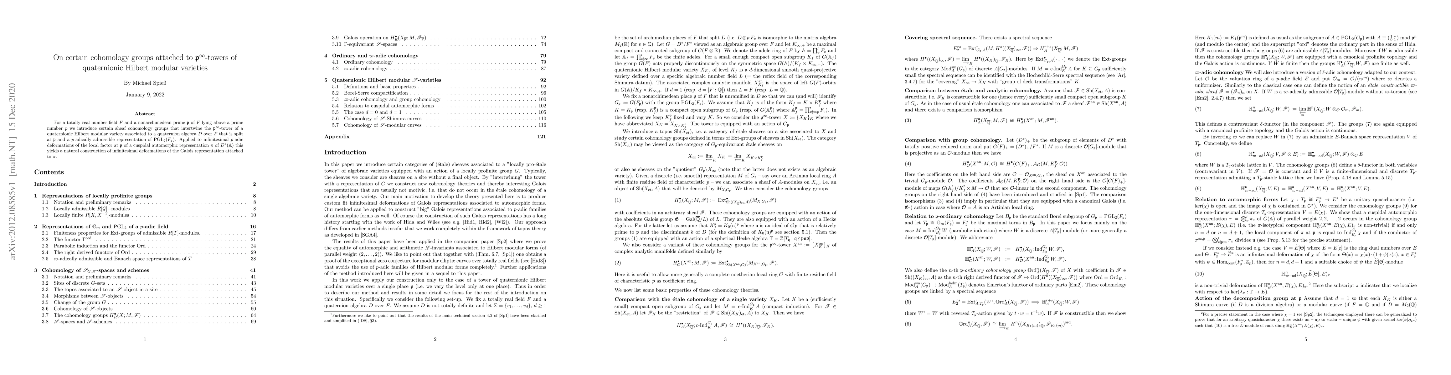 Thumbnail for On certain cohomology groups attached to $\mathfrak{p}^{\infty}$-towers
  of quaternionic Hilbert modular varieties