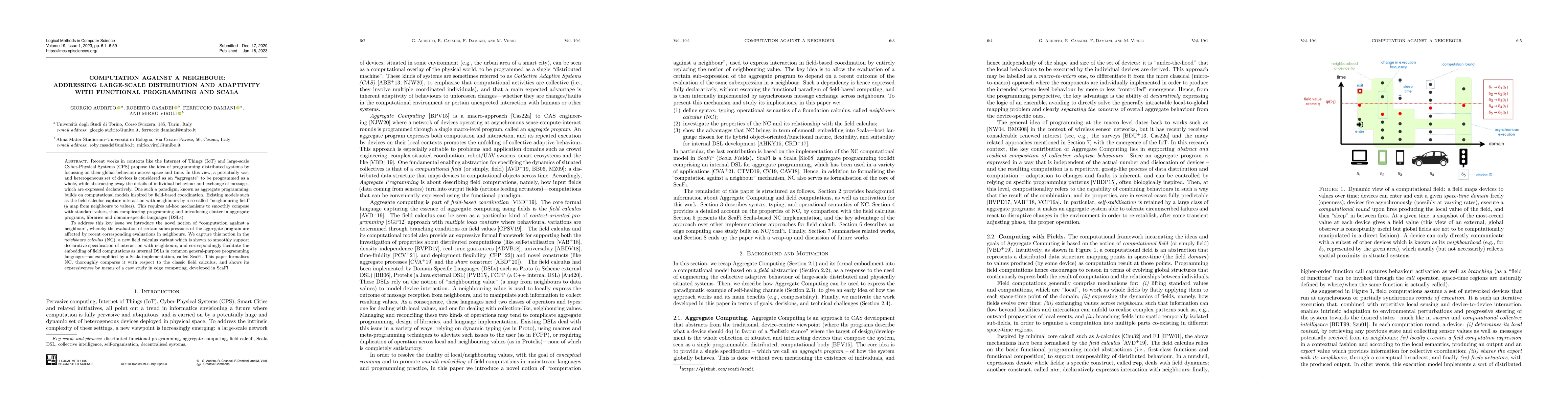 Thumbnail for Computation Against a Neighbour: Addressing Large-Scale Distribution and
  Adaptivity with Functional Programming and Scala