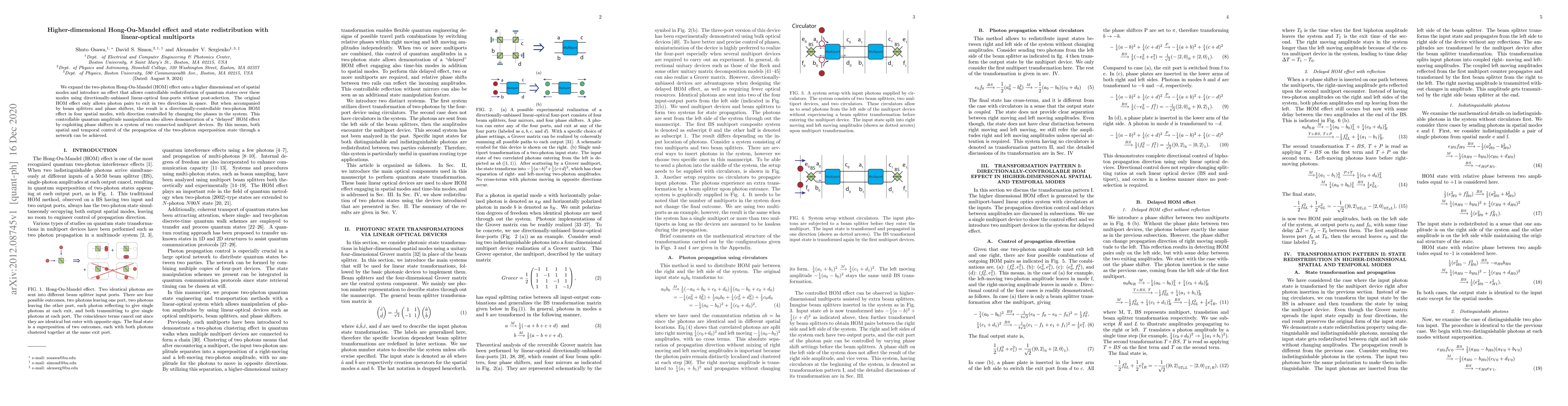 Thumbnail for Higher-dimensional Hong-Ou-Mandel effect and state redistribution with
  linear-optical multiports