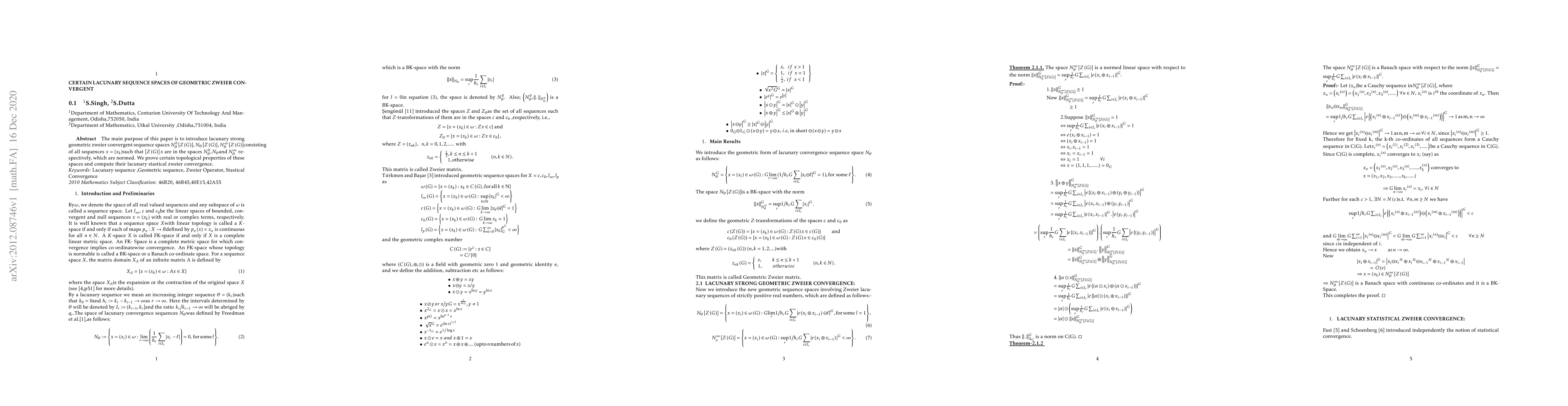 Thumbnail for Geometric ZWEIER Convergent Lacunary Sequence Spaces