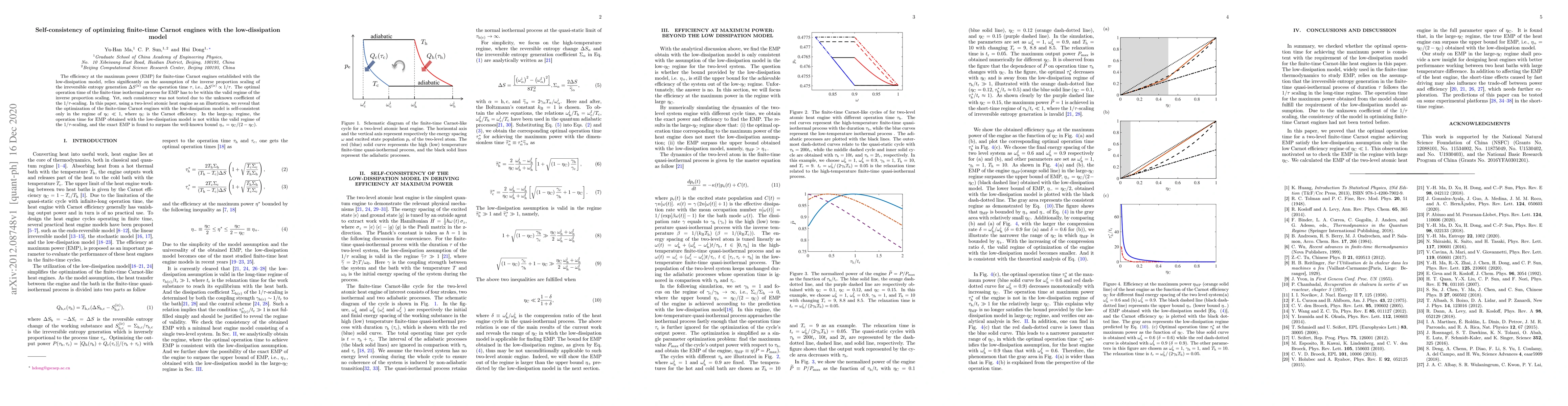 Thumbnail for Self-consistency of optimizing finite-time Carnot engines with the
  low-dissipation model