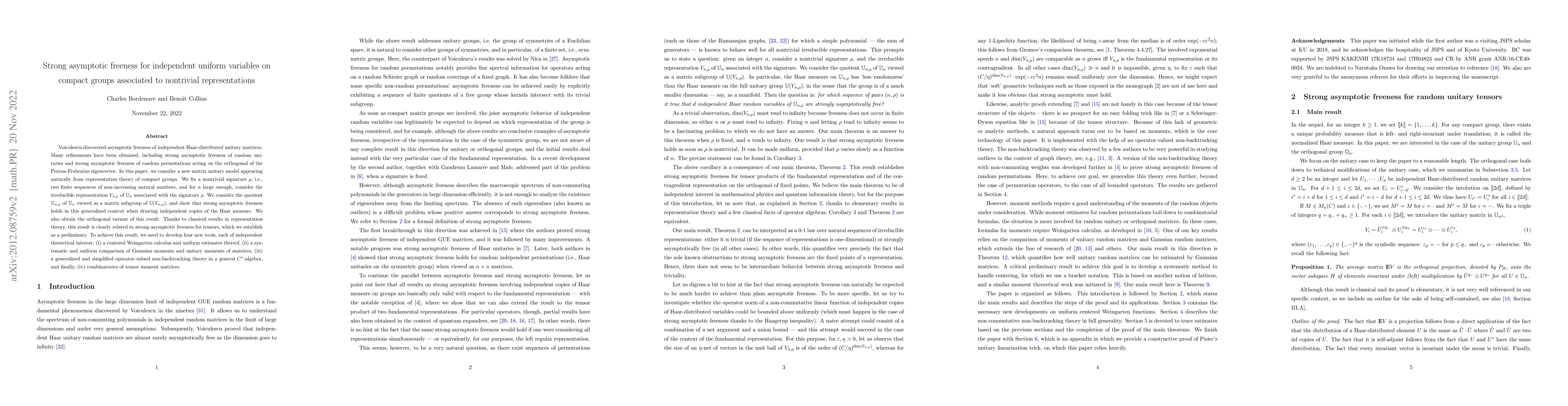 Thumbnail for Strong asymptotic freeness for independent uniform variables on compact
  groups associated to non-trivial representations