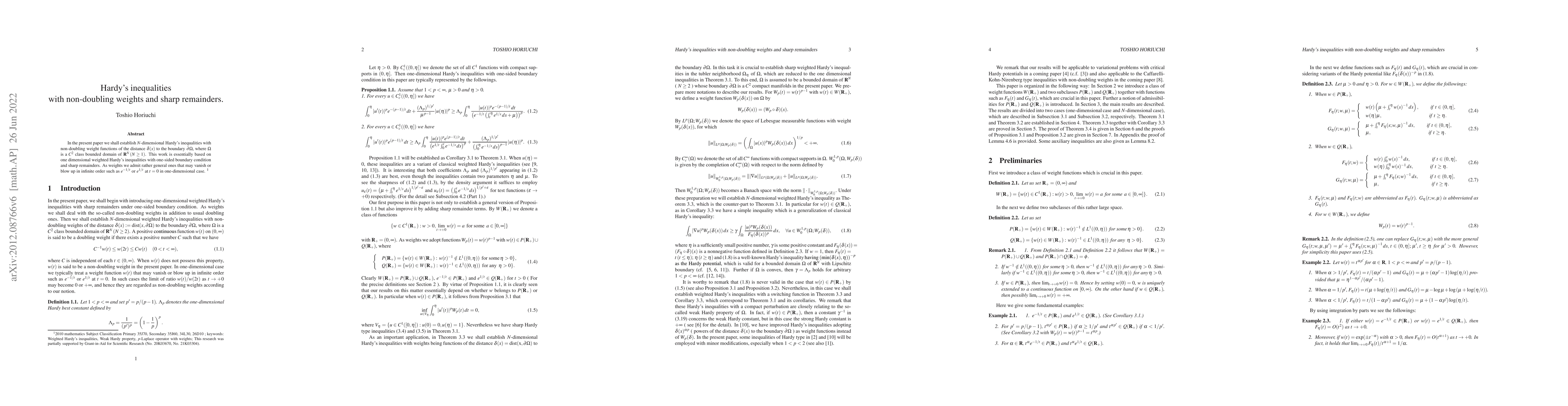 Thumbnail for Hardy's inequalities with non-doubling weights and sharp remainders