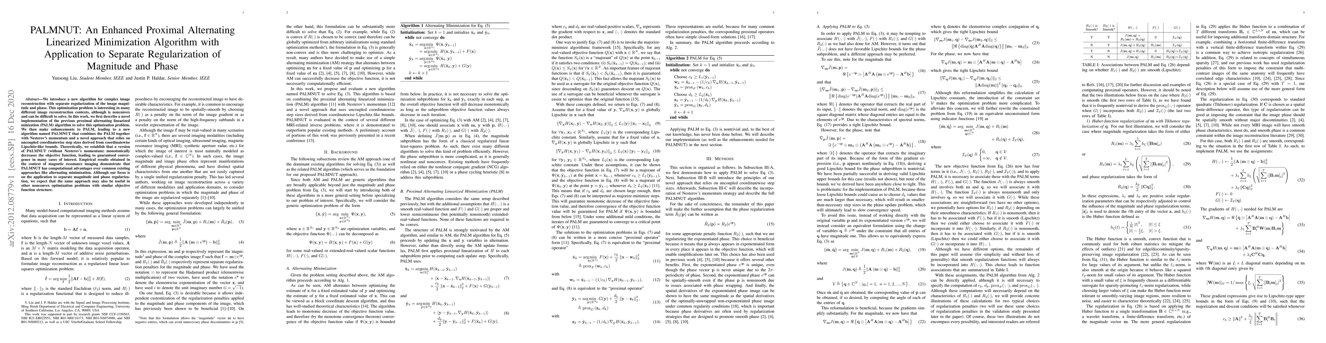 Thumbnail for PALMNUT: An Enhanced Proximal Alternating Linearized Minimization
  Algorithm with Application to Separate Regularization of Magnitude and Phase