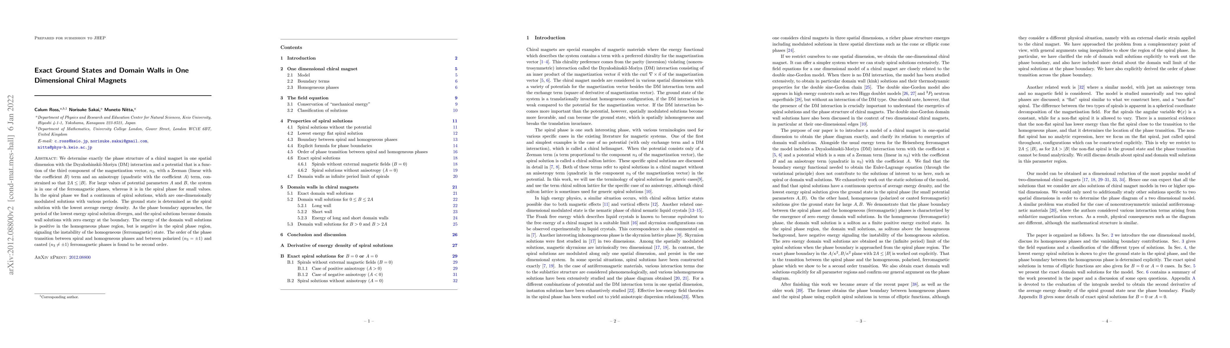 Thumbnail for Exact Ground States and Domain Walls in One Dimensional Chiral Magnets