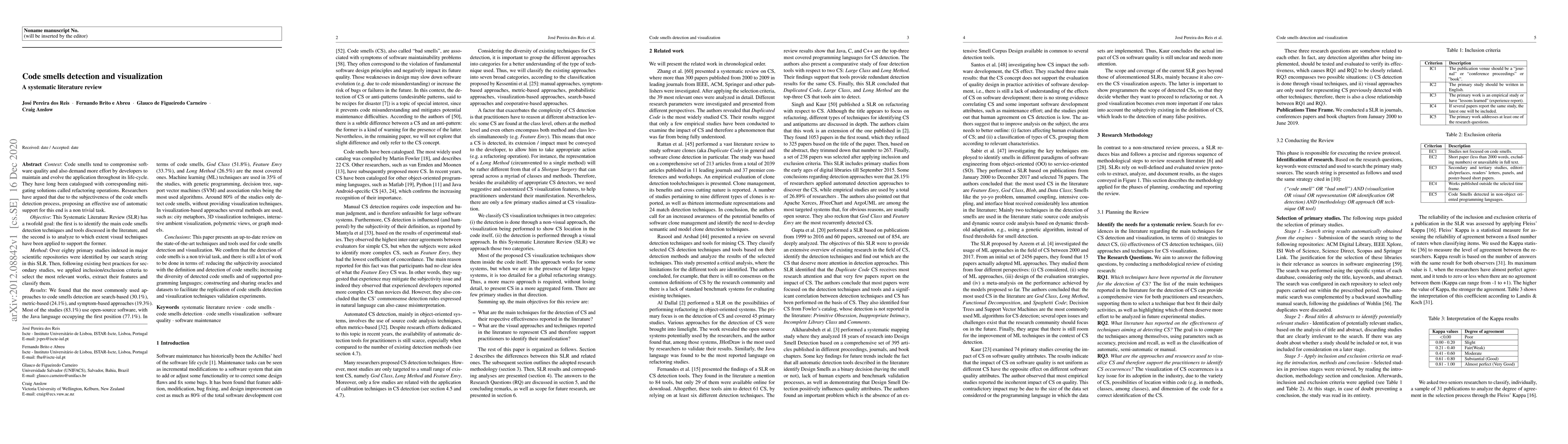 Thumbnail for Code smells detection and visualization: A systematic literature review