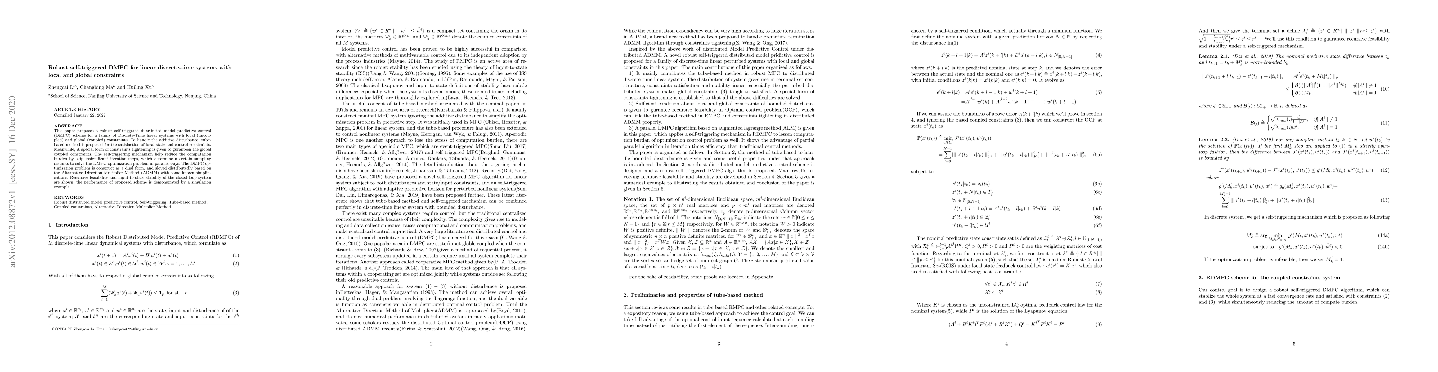 Thumbnail for Robust self-triggered DMPC for linear discrete-time systems with local
  and global constraints