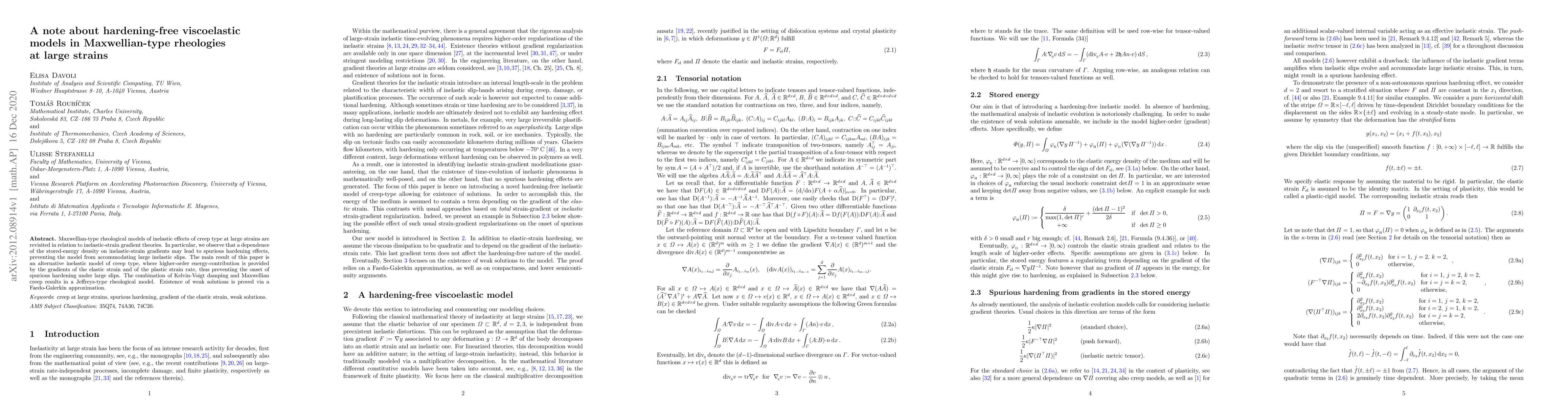 Thumbnail for A note about hardening-free viscoelastic models in Maxwellian-type
  rheologies at large strains