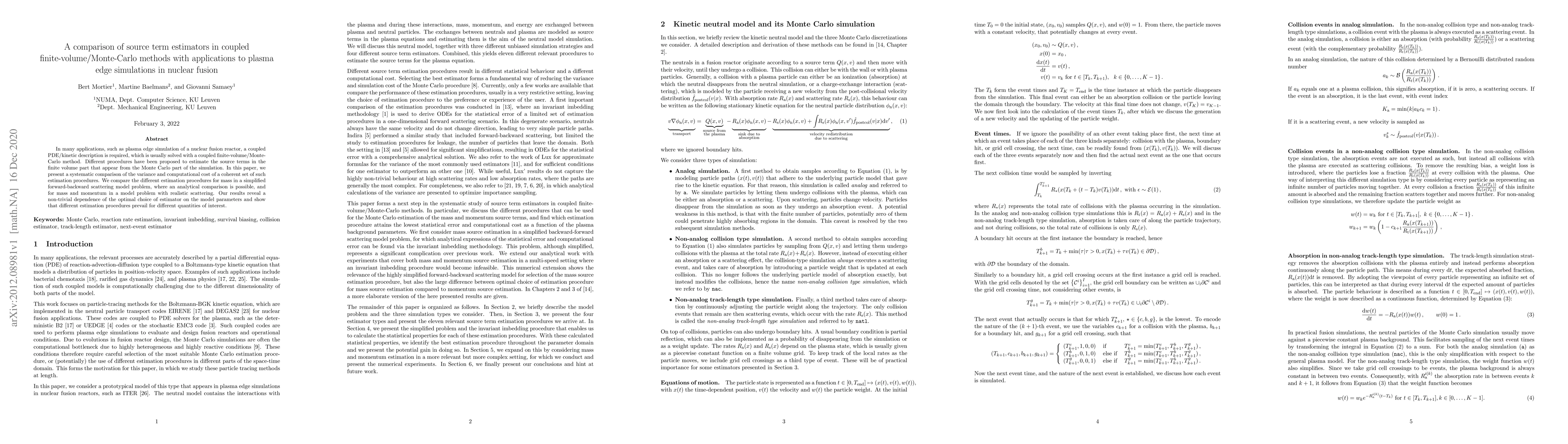 Thumbnail for A comparison of source term estimators in coupled
  finite-volume/Monte-Carlo methods with applications to plasma edge
  simulations in nuclear fusion
