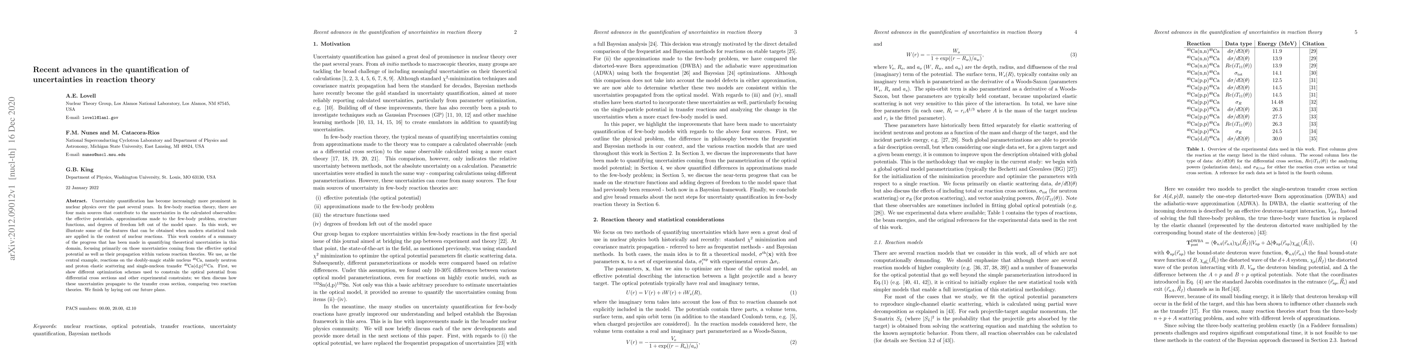 Thumbnail for Recent advances in the quantification of uncertainties in reaction
  theory