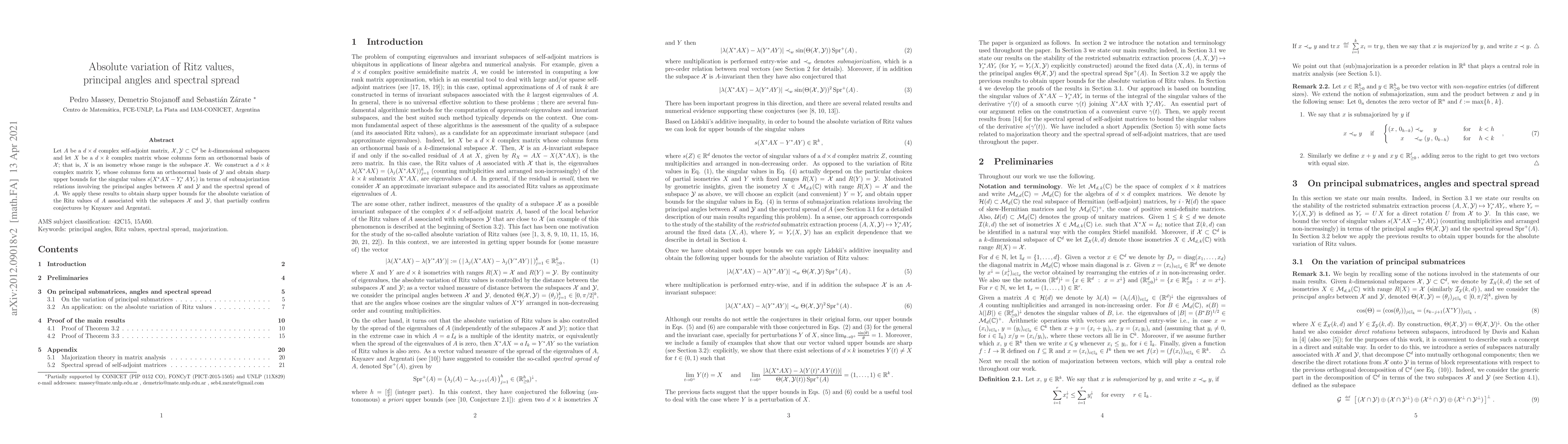 Thumbnail for Absolute variation of Ritz values, principal angles and spectral spread