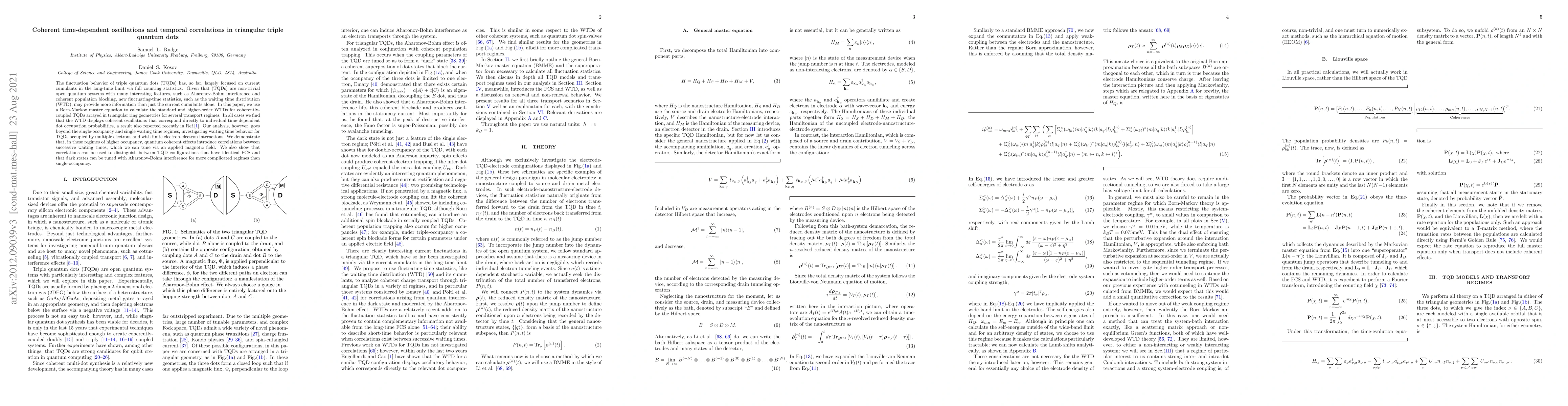 Thumbnail for Coherent time-dependent oscillations and temporal correlations in
  triangular triple quantum dots