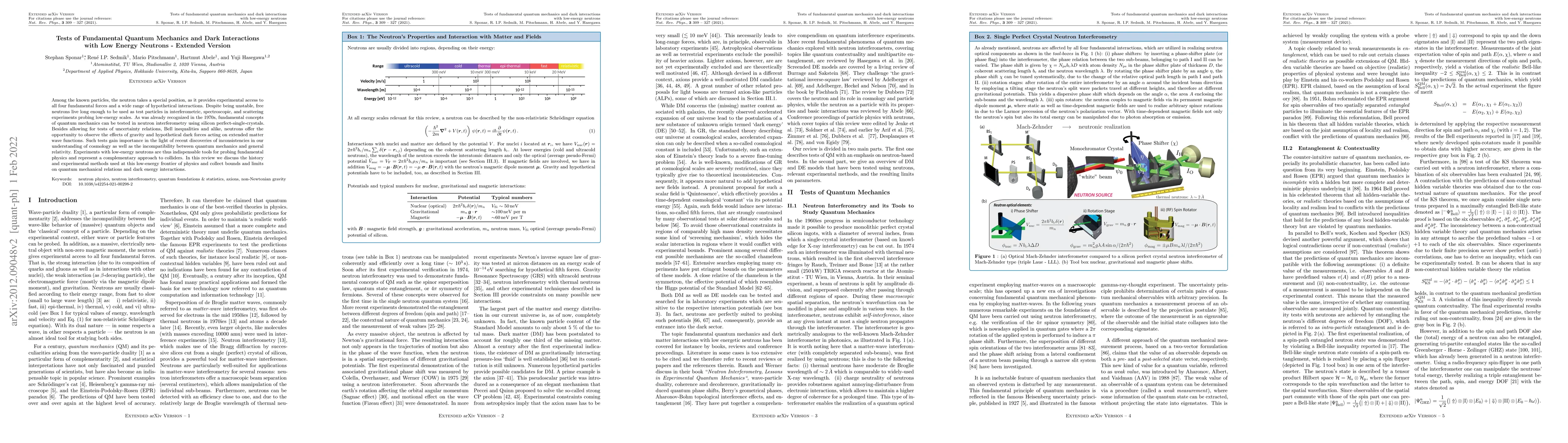 Thumbnail for Tests of Fundamental Quantum Mechanics and Dark Interactions with Low
  Energy Neutrons -- Extended Version