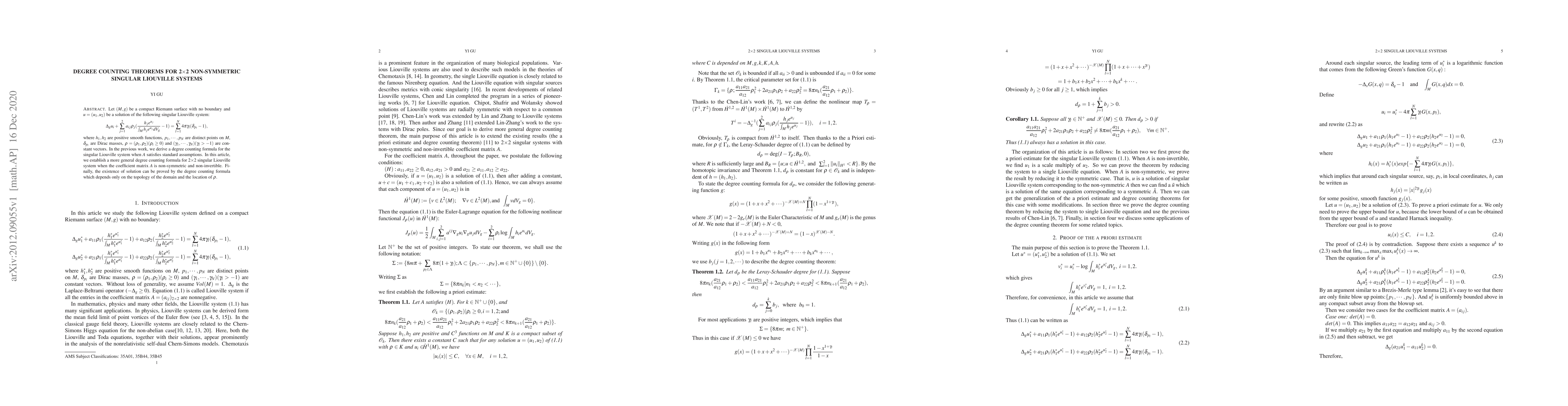 Thumbnail for Degree Counting Theorems for 2x2 non-symmetric singular Liouville
  Systems