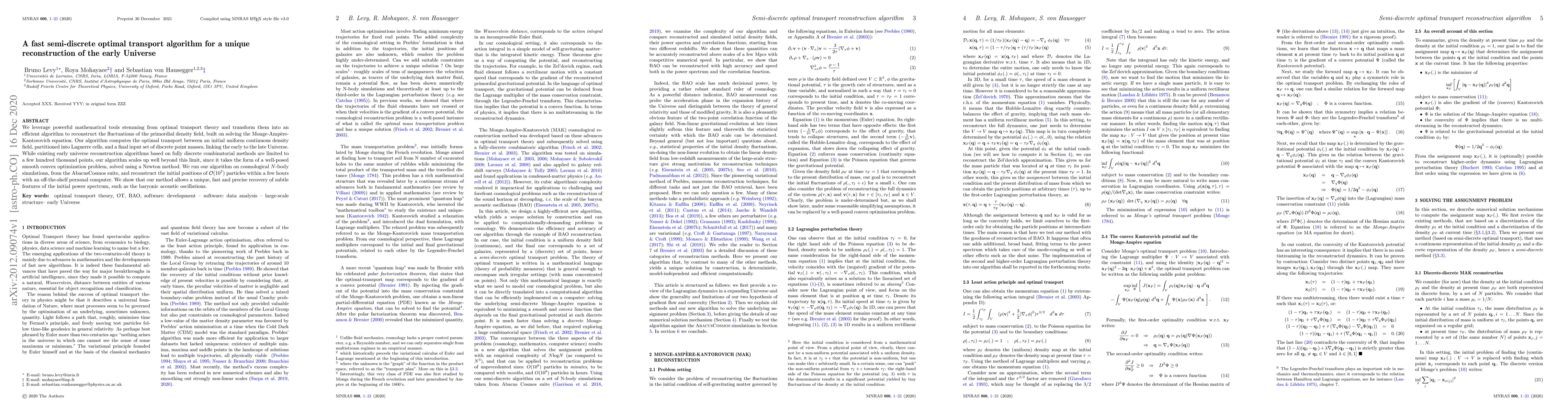 Thumbnail for A fast semi-discrete optimal transport algorithm for a unique
  reconstruction of the early Universe