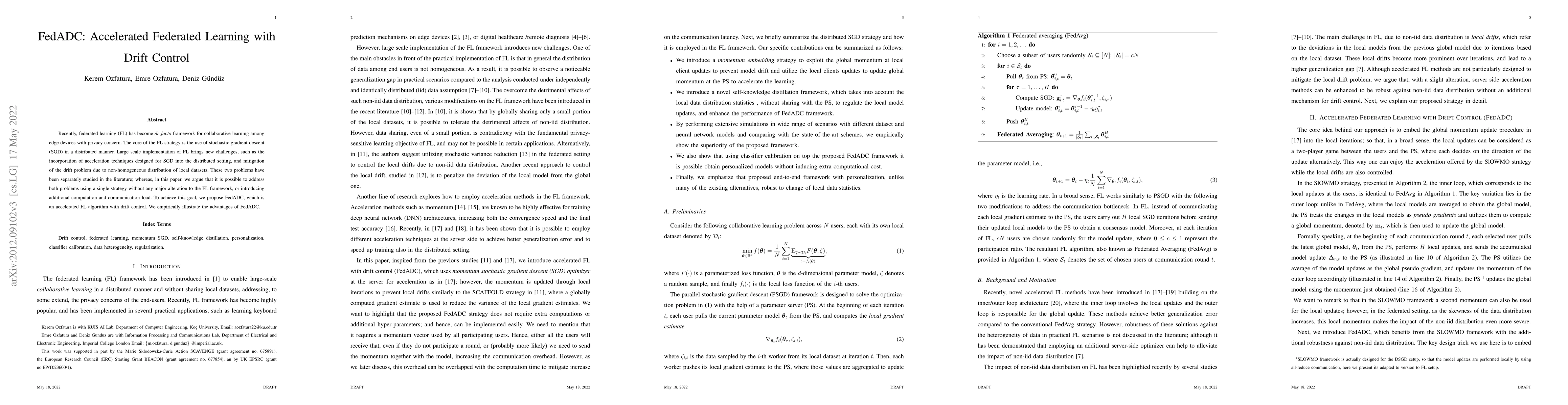 Thumbnail for FedADC: Accelerated Federated Learning with Drift Control