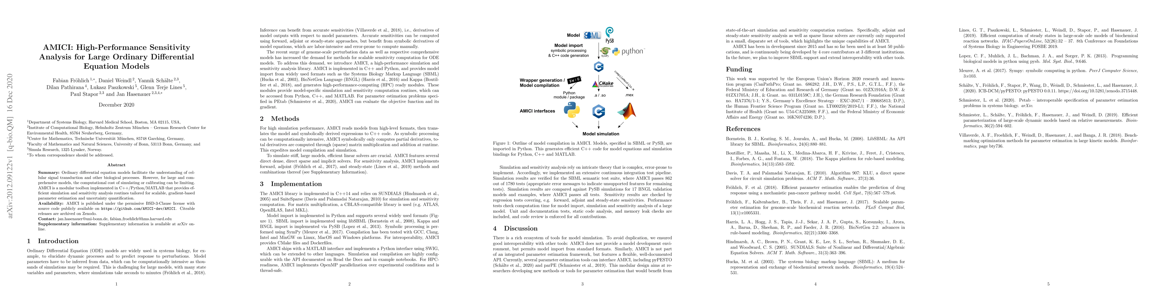 Thumbnail for AMICI: High-Performance Sensitivity Analysis for Large Ordinary
  Differential Equation Models