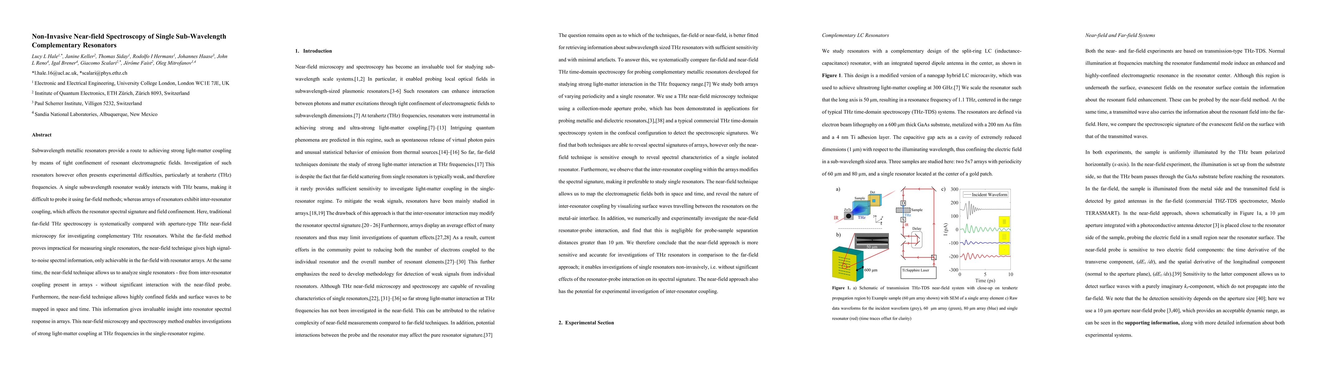 Thumbnail for Non-Invasive Near-field Spectroscopy of Single Sub-Wavelength
  Complementary Resonators
