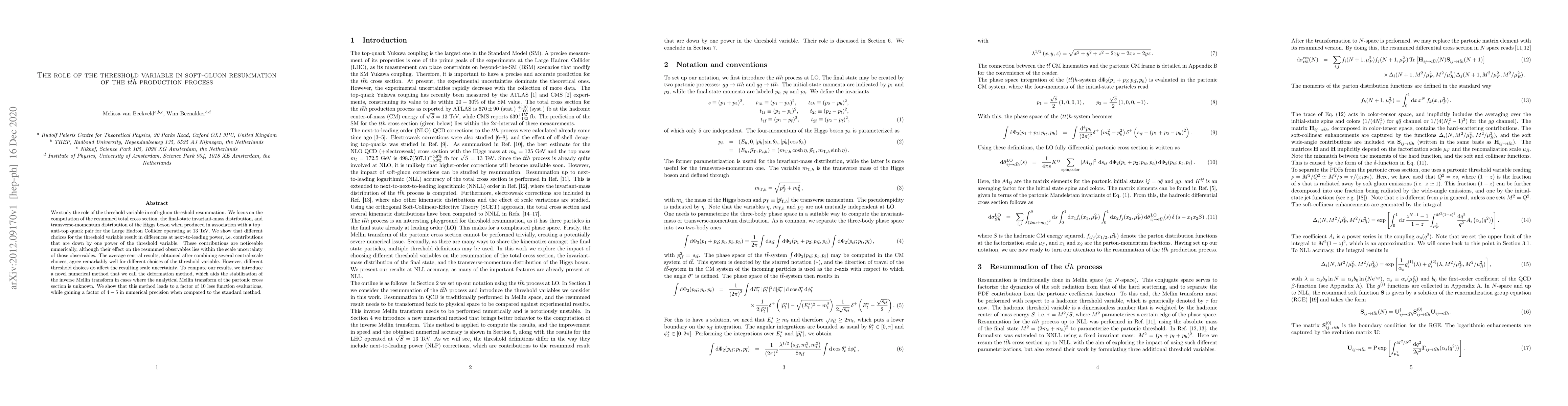 Thumbnail for The role of the threshold variable in soft-gluon resummation of the
  $t\bar{t}h$ production process