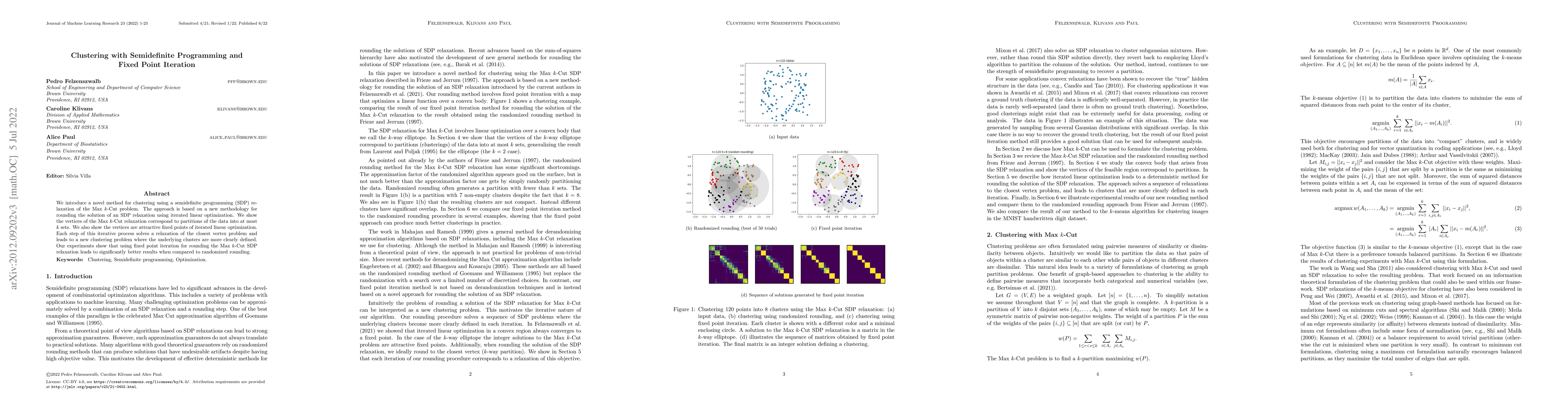 Thumbnail for Clustering with Semidefinite Programming and Fixed Point Iteration