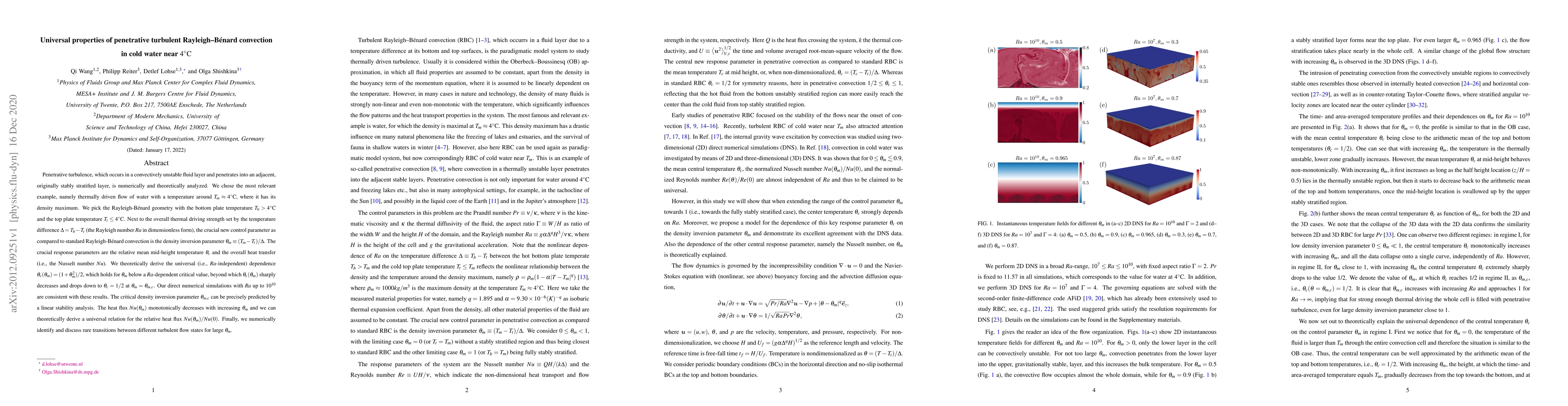 Thumbnail for Universal properties of penetrative turbulent Rayleigh--B\'enard
  convection in cold water near $4^\circ\rm{C}$
