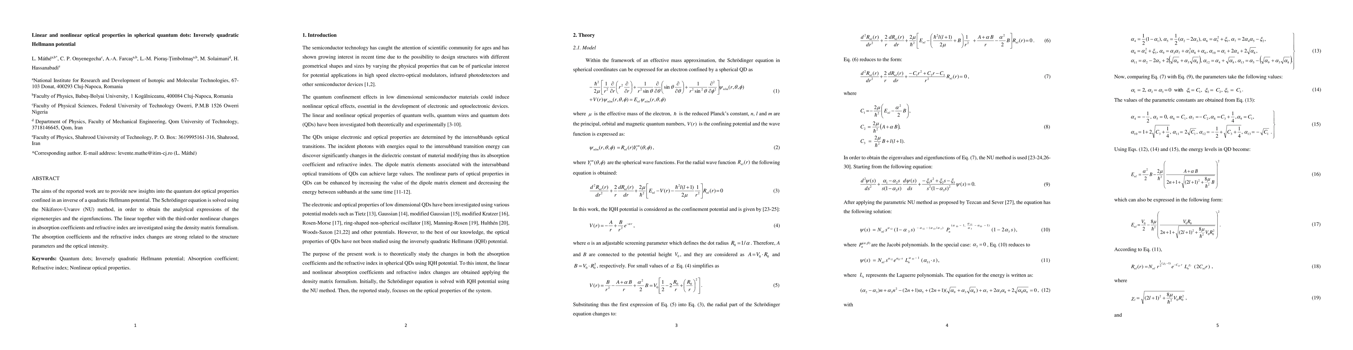 Thumbnail for Linear and nonlinear optical properties in spherical quantum dots:
  Inversely quadratic Hellmann potential