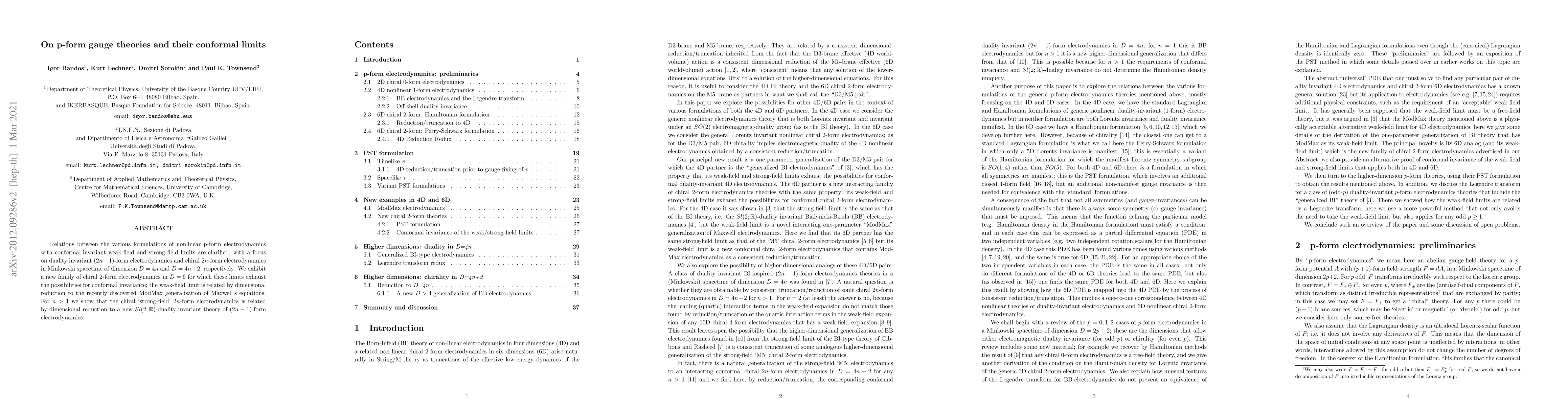 Thumbnail for On p-form gauge theories and their conformal limits